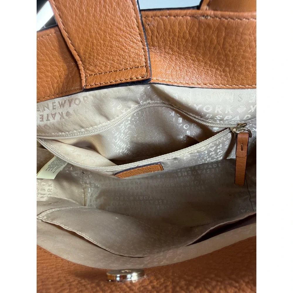 Kate Spade Meriwether Cognac Pebbled Leather Woven Diamond Satchel Crossbody Bag